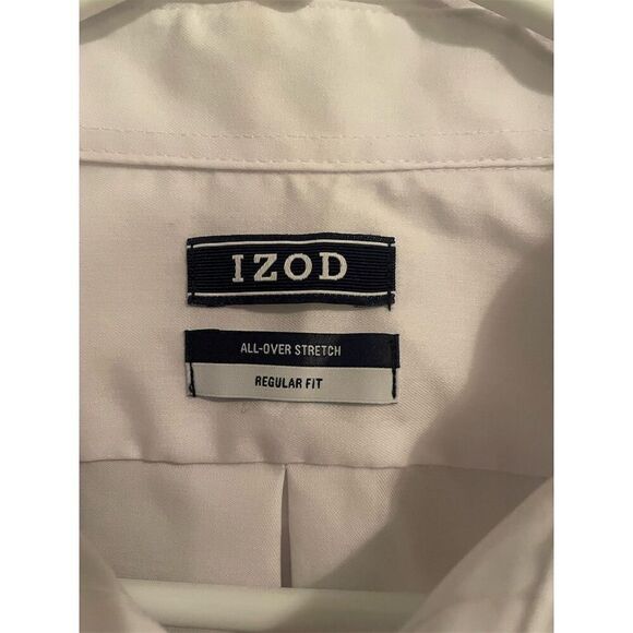 IZOD Men's Stretch Dress Shirt White Long Sleeve Size M Business Casual - Picture 2 of 4